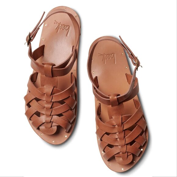 Beek Kingfisher Gladiator Flat SANDAL Size 6 Cognac Brown Weave Leather NEW $320